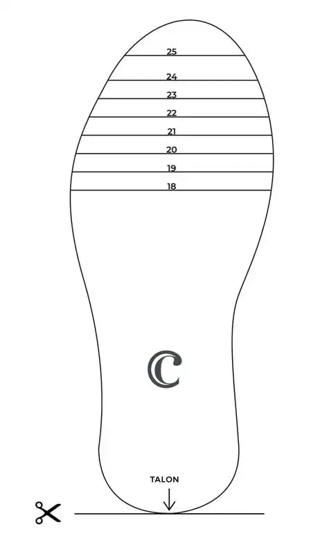 Modèle de semelle de chaussure simple avec des lignes de mesure et un marquage de talon.